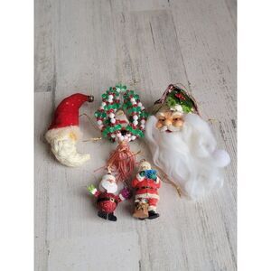 Unique Santa Claus moon face ball bead variety ornament set Xmas glitter